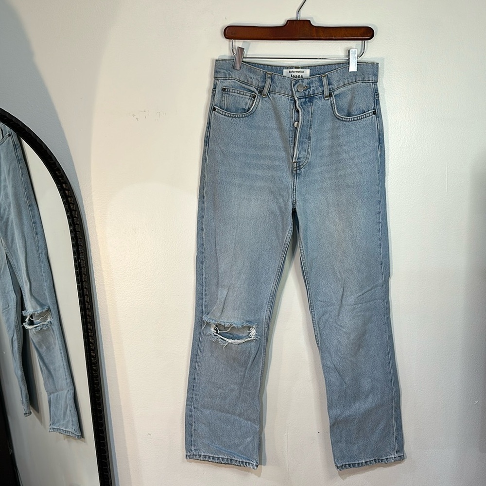 reformation jeans julia twice destroyed straight leg high waisted 27